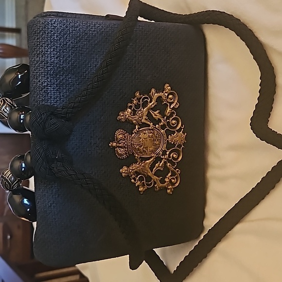 RAFAEL SANCHEZ Designer Navy Royal Coat of Arms Beaded Castlecore Crossbody Bag - Picture 5 of 15